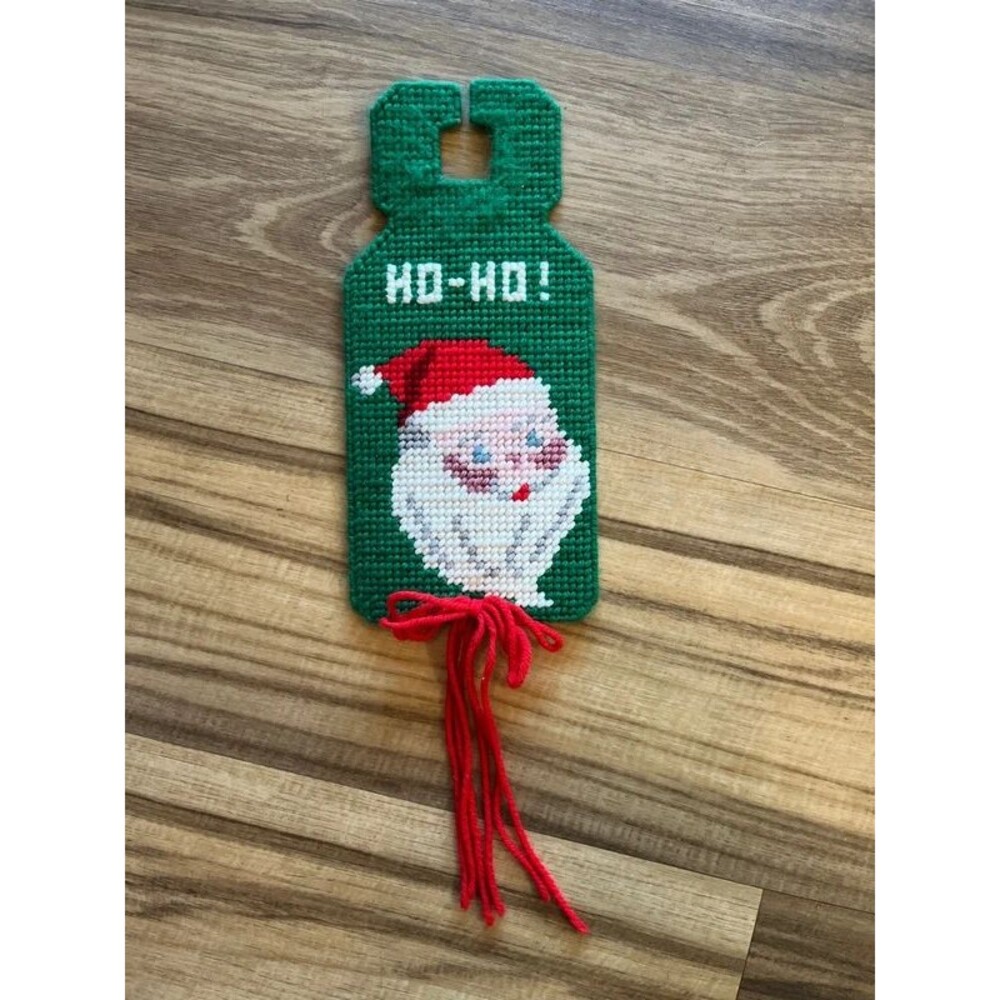 Handmade Needlepoint vintage Christmas door hanger